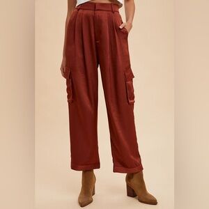 Annie Wear Wide Leg Cargo Satin Pants